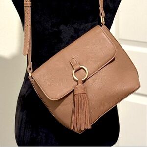 Antik Kraft Faux Leather Crossbody Taupe Tassel Bag
